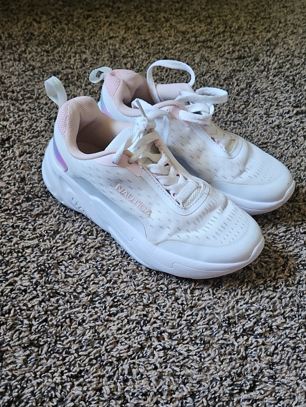 Nautica Kids White Sneakers with Light Pink Accents